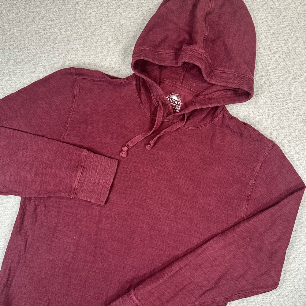 Faherty Brand Hoodie Mens Large Burgundy Organic Cotton Slub Pullover
